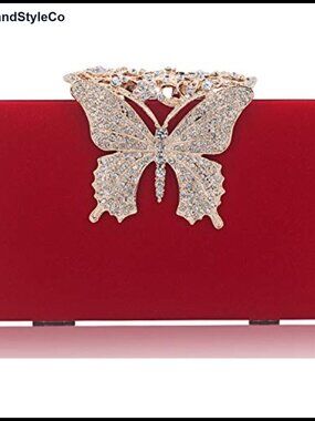 Rhinestone Clutch Crystal Butterfly Clasp Velvet Evening Handbag Formal Party